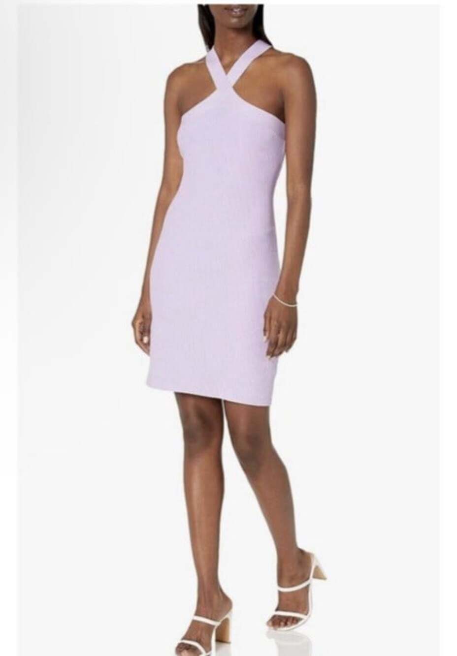 NWT The Drop Brunia Halter Mini Sweater Dress Lavender Sz S Ribbed Bodycon Purpl